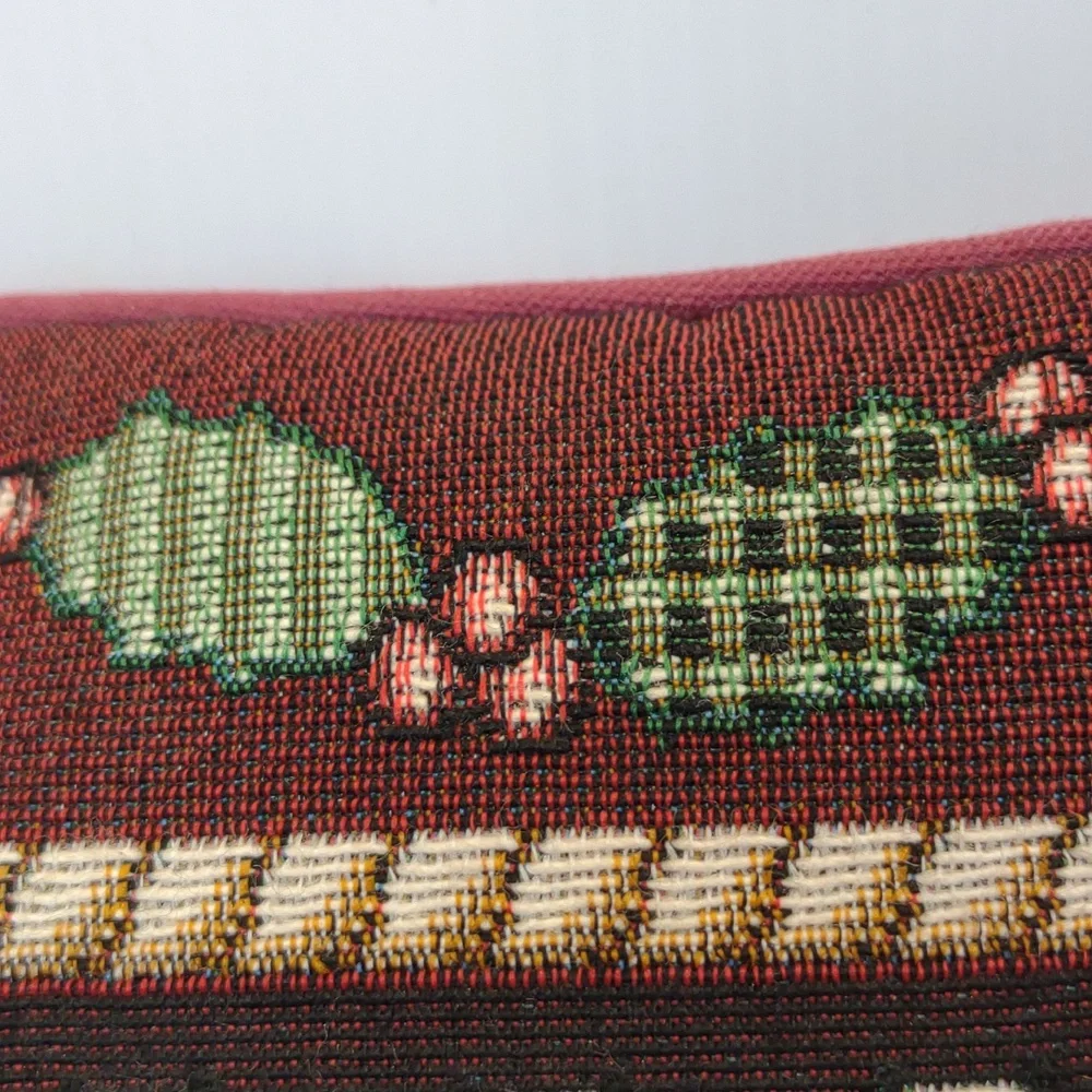 Christmas Tree Tapestry Stuffed Pillow Dark Brown Maroon Green 12